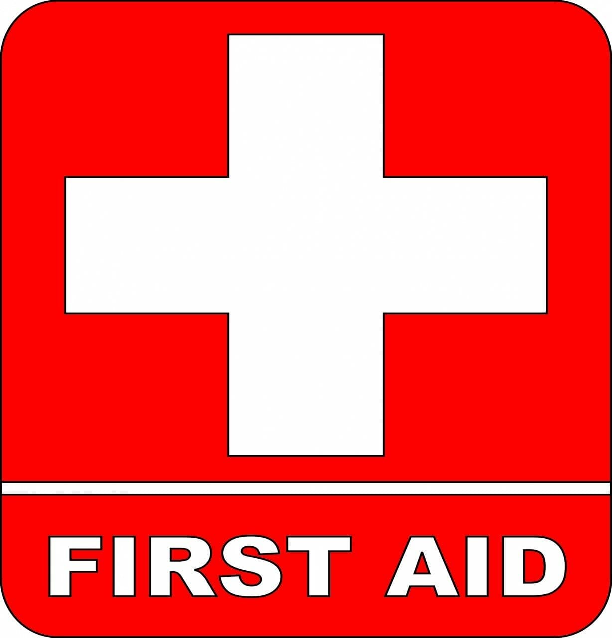 first aid kit inside sign